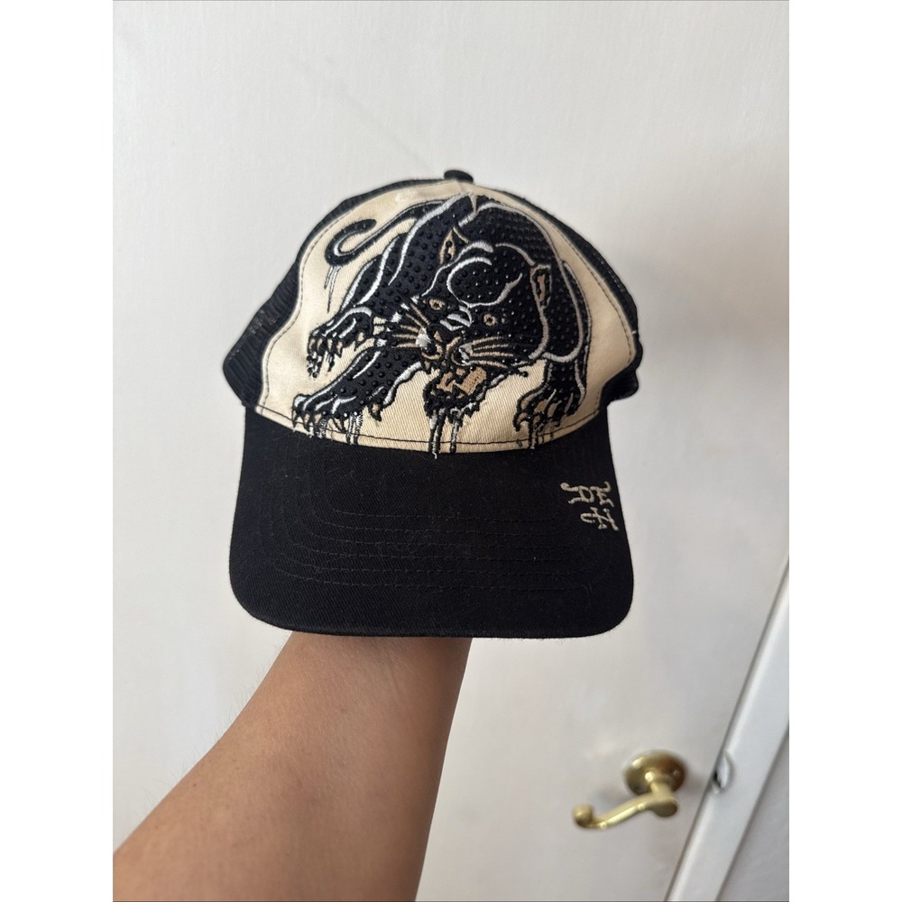 Ed Hardy Trucker Hat - Iconic Panther Design-Black / Creme Trucker Hat LN